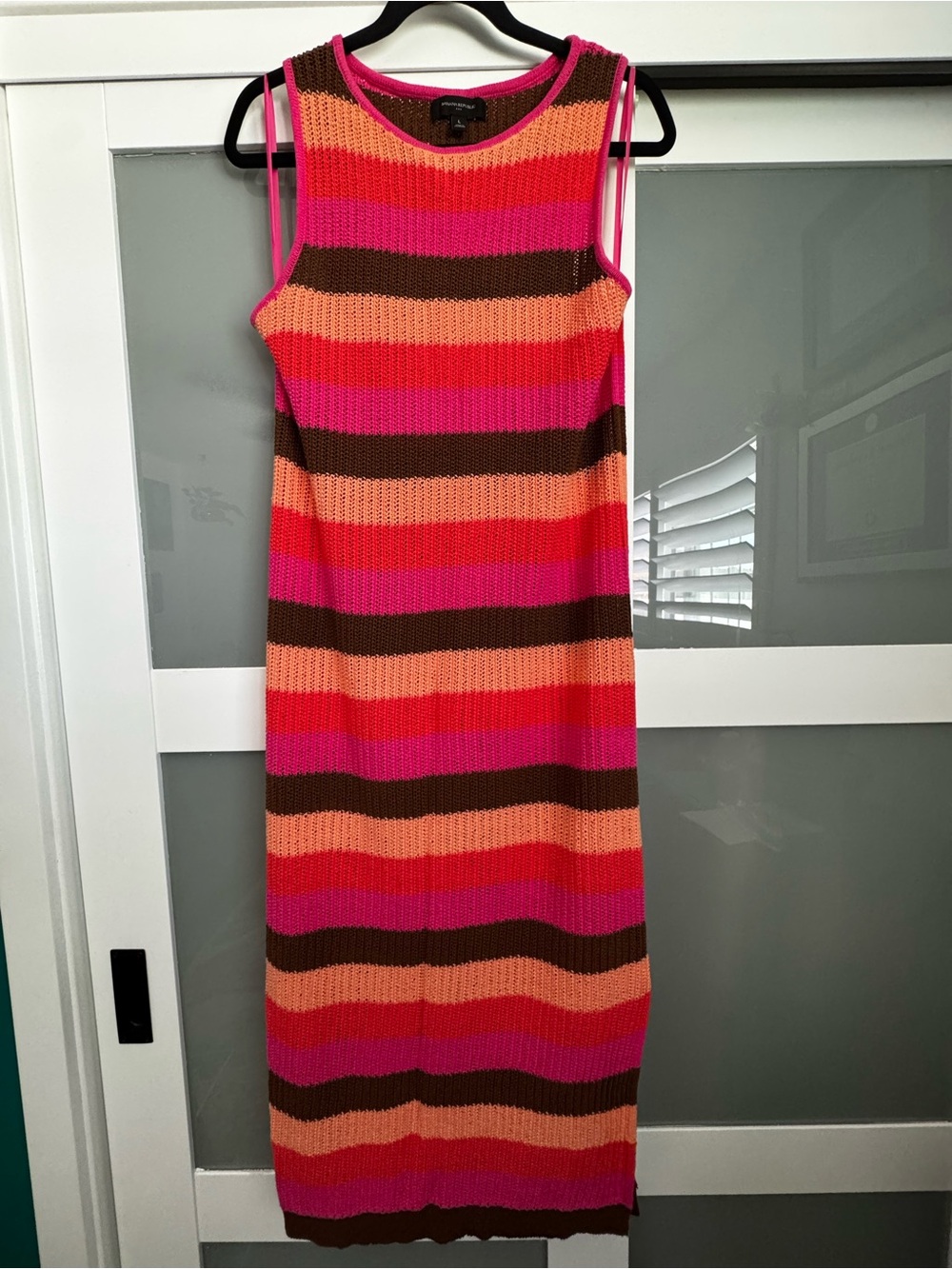 Banana Republic Sleeveless Striped Knit Dress in Hot Pink, Orange & Brown